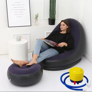 Sillón Inflable Comfort, Puff Comodo + Reposapiés